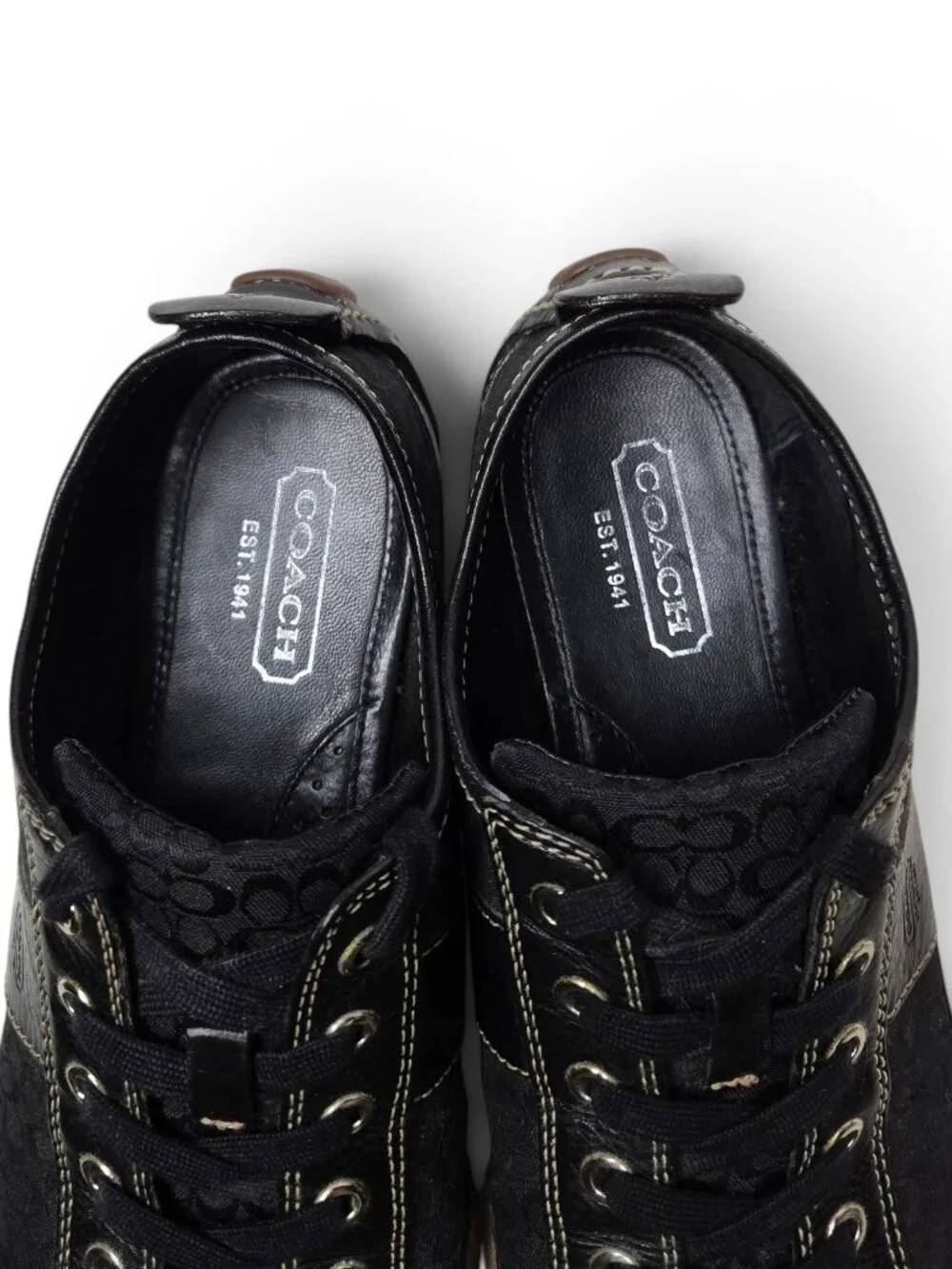Coach Janae Black Leather Sneakers Womens Signature Canvas Gum Bottoms 7.5